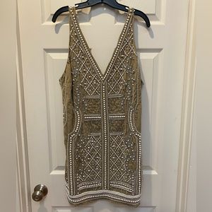 NWT Beautiful, Backless Beaded Taupe Gown